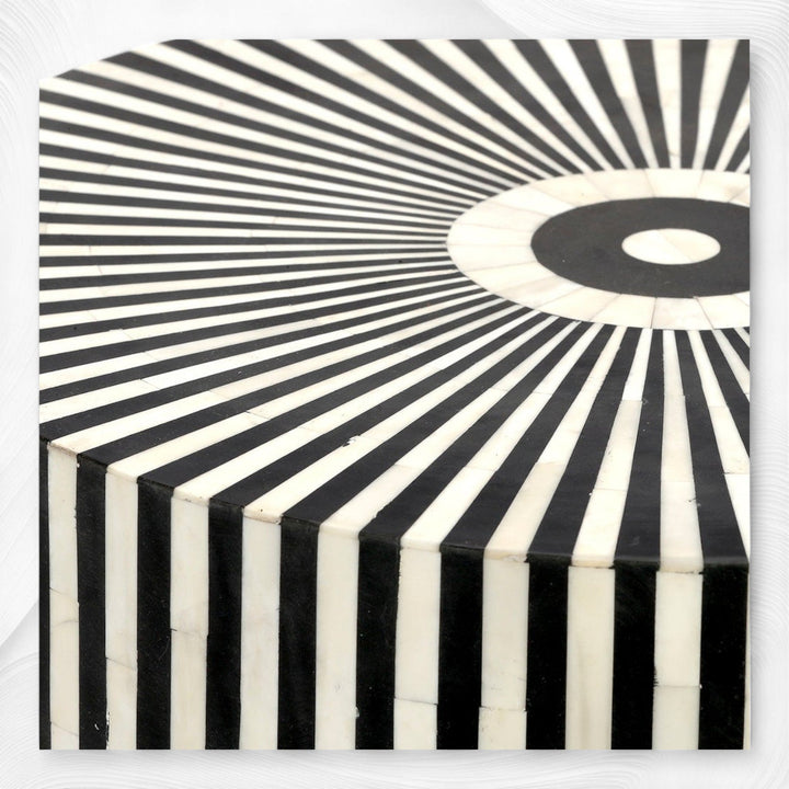 Bone Inlay Center Table Stripe Design Black
