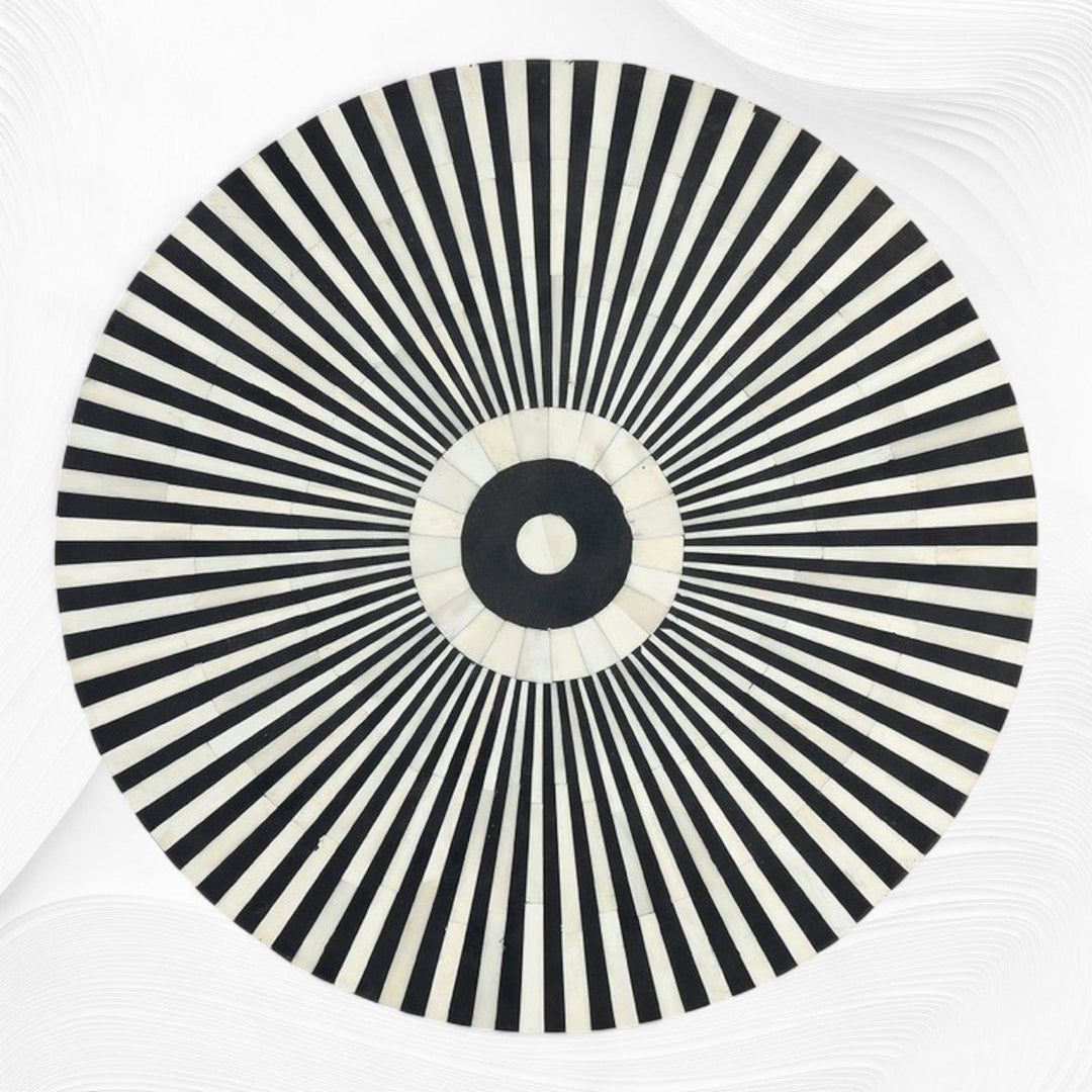 Bone Inlay Center Table Stripe Design Black