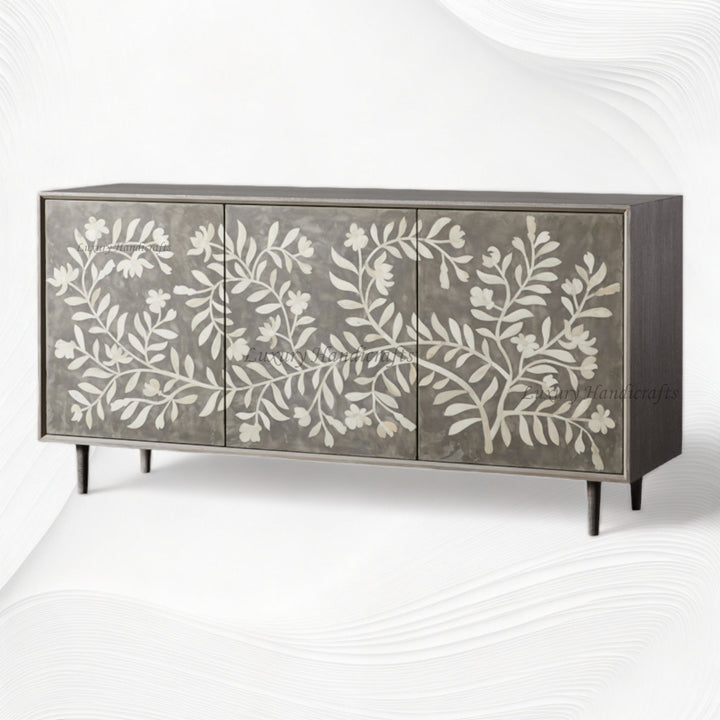 Bone Flower Media Console Dusk Finish | Bone Inlay Tv Stand
