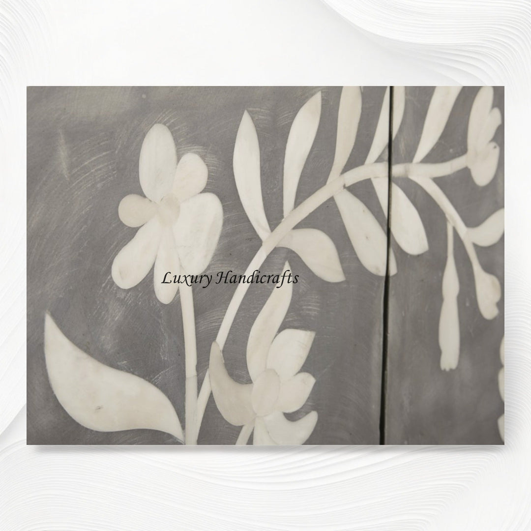 Bone Flower Media Console Dusk Finish | Bone Inlay Tv Stand