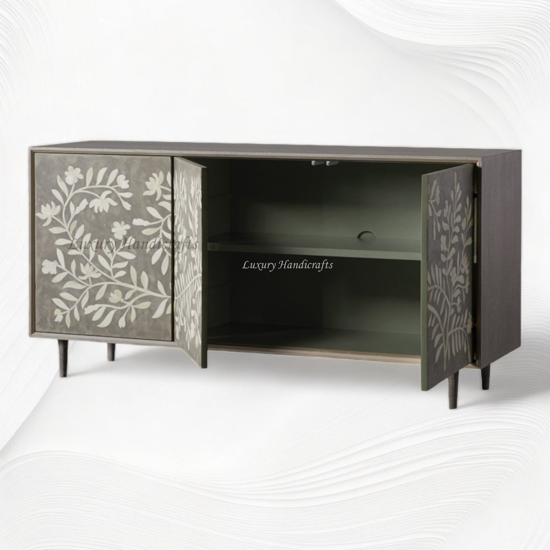 Bone Flower Media Console Dusk Finish | Bone Inlay Tv Stand