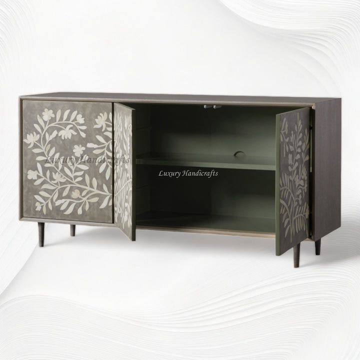 Bone Flower Media Console Dusk Finish | Bone Inlay Tv Stand