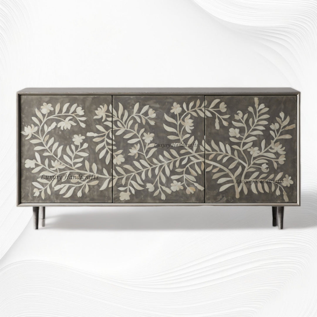 Bone Flower Media Console Dusk Finish | Bone Inlay Tv Stand