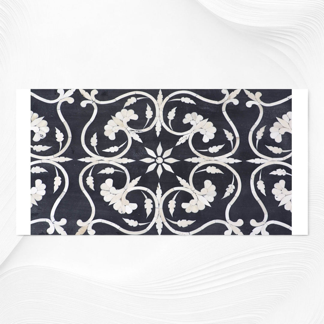 Bone Inlay Flower Tray Black | Wood Inlay Tray