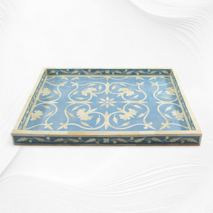 Bone Inlay Flower Tray Sky Blue | Blue Bone Inlay Tray