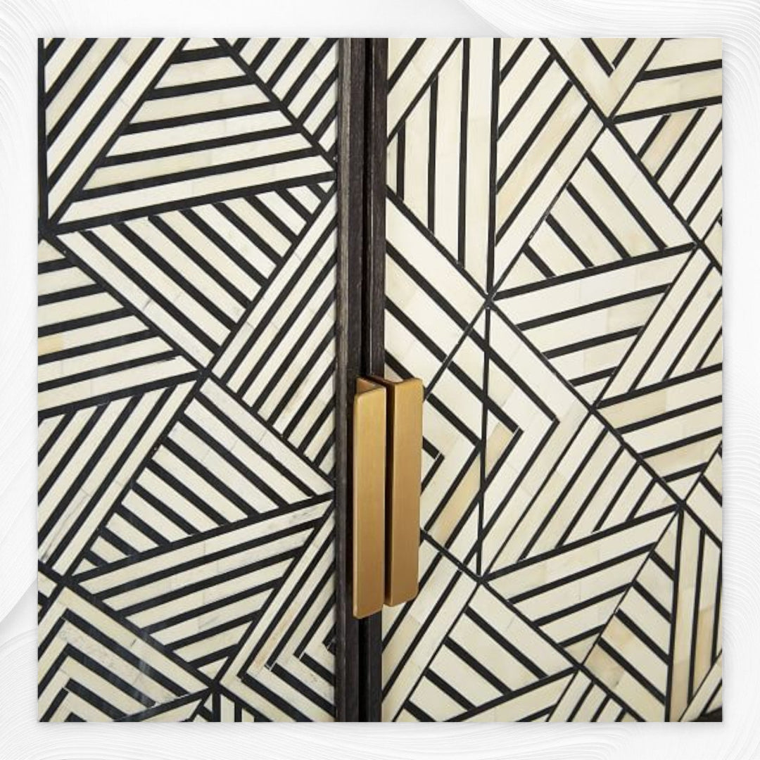Bone Inlay Geometric Bar Cabinet Black