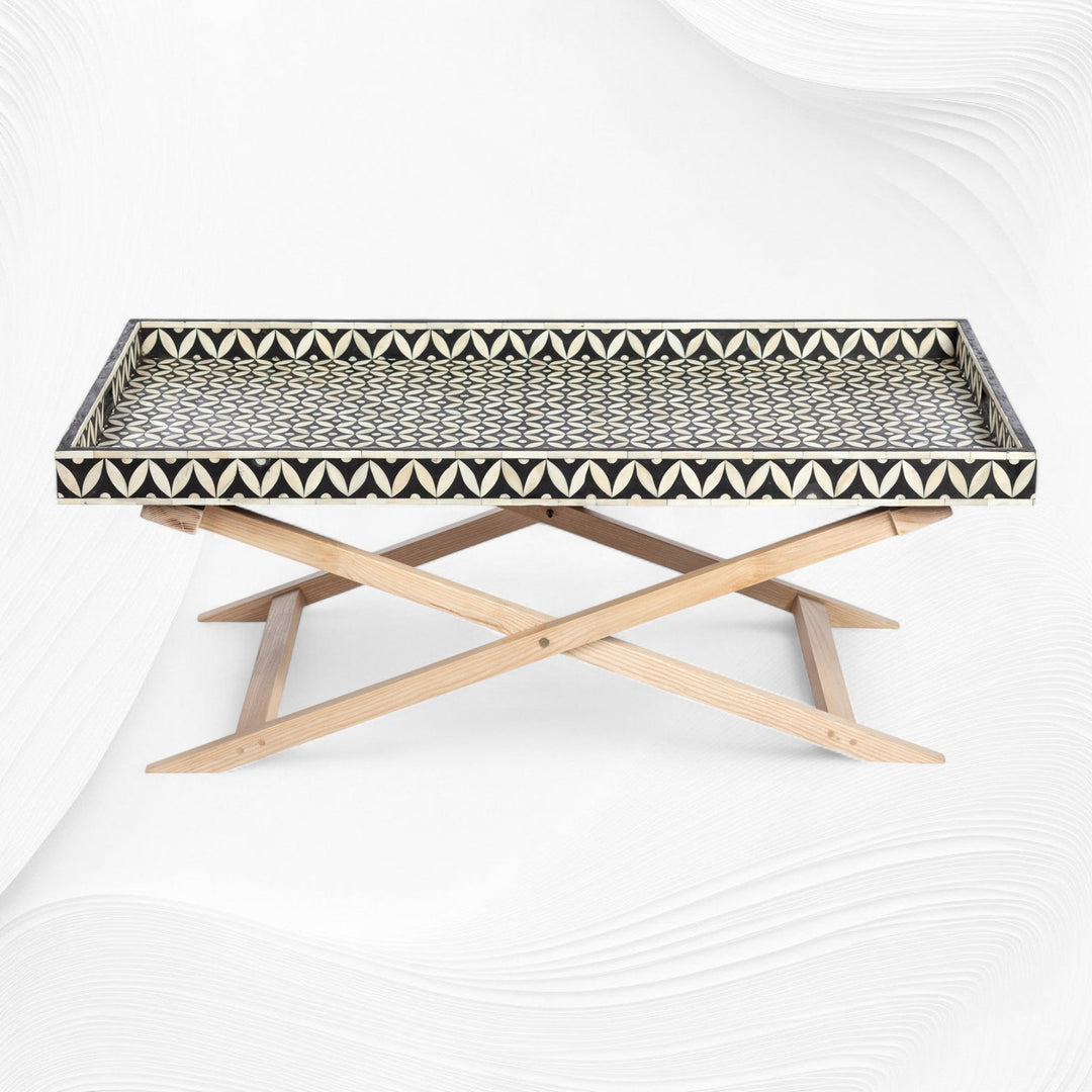 Bone Inlay Geometric Tray Coffee Table Black