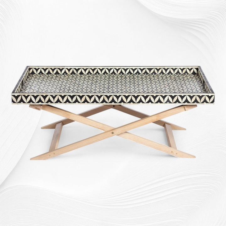 Bone Inlay Geometric Tray Coffee Table Black