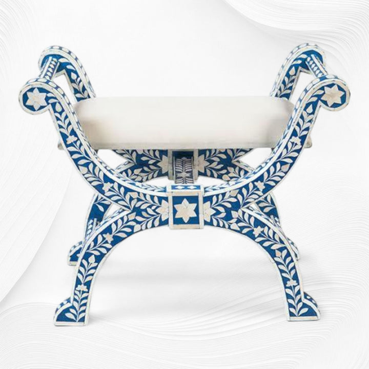 Bone Inlay Jenny Stool Floral Design Blue