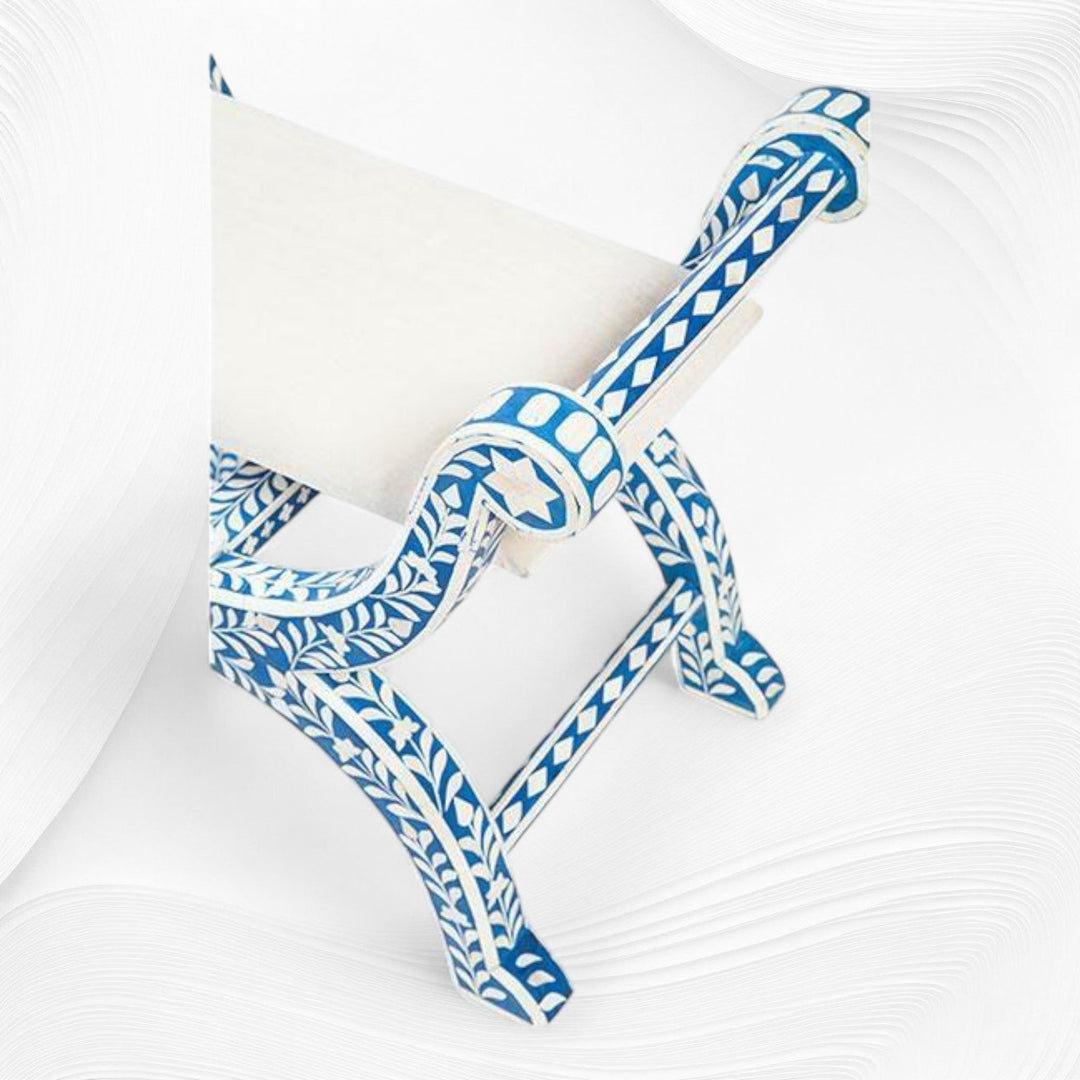 Bone Inlay Jenny Stool Floral Design Blue
