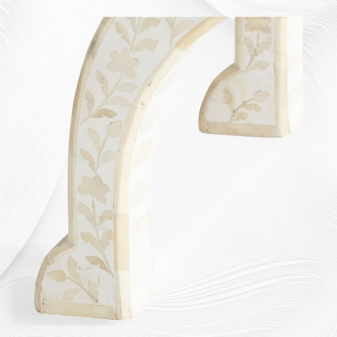 Bone Inlay Jenny Stool Floral Design White