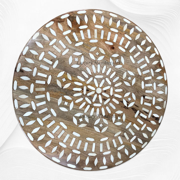 Bone Inlay Round Dining Table Natural