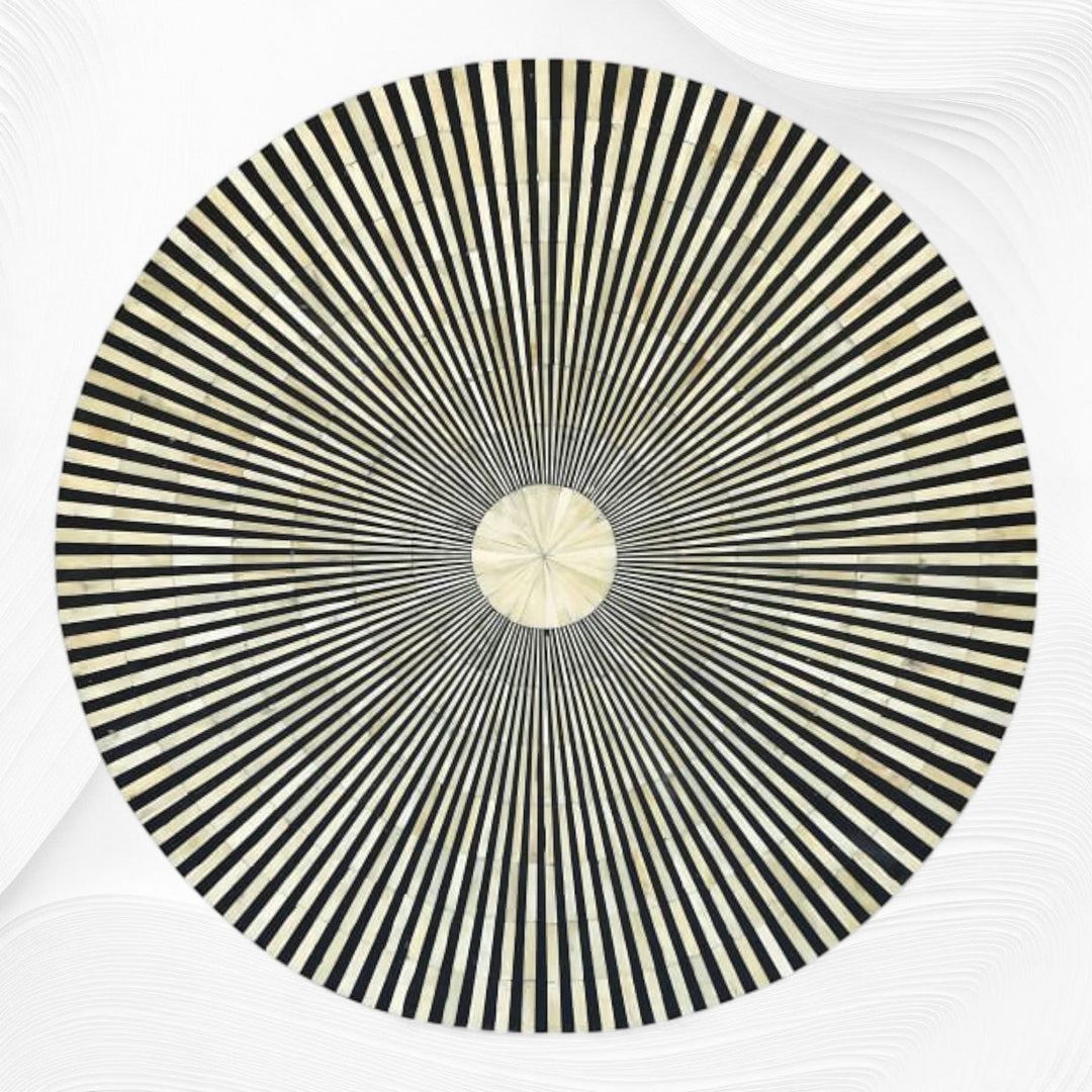 Bone Inlay Round Stripe Coffee Table Black