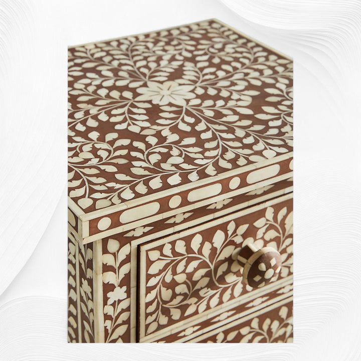 Brown Bone Inlay 6 Drawer Floral Lingerie Chest