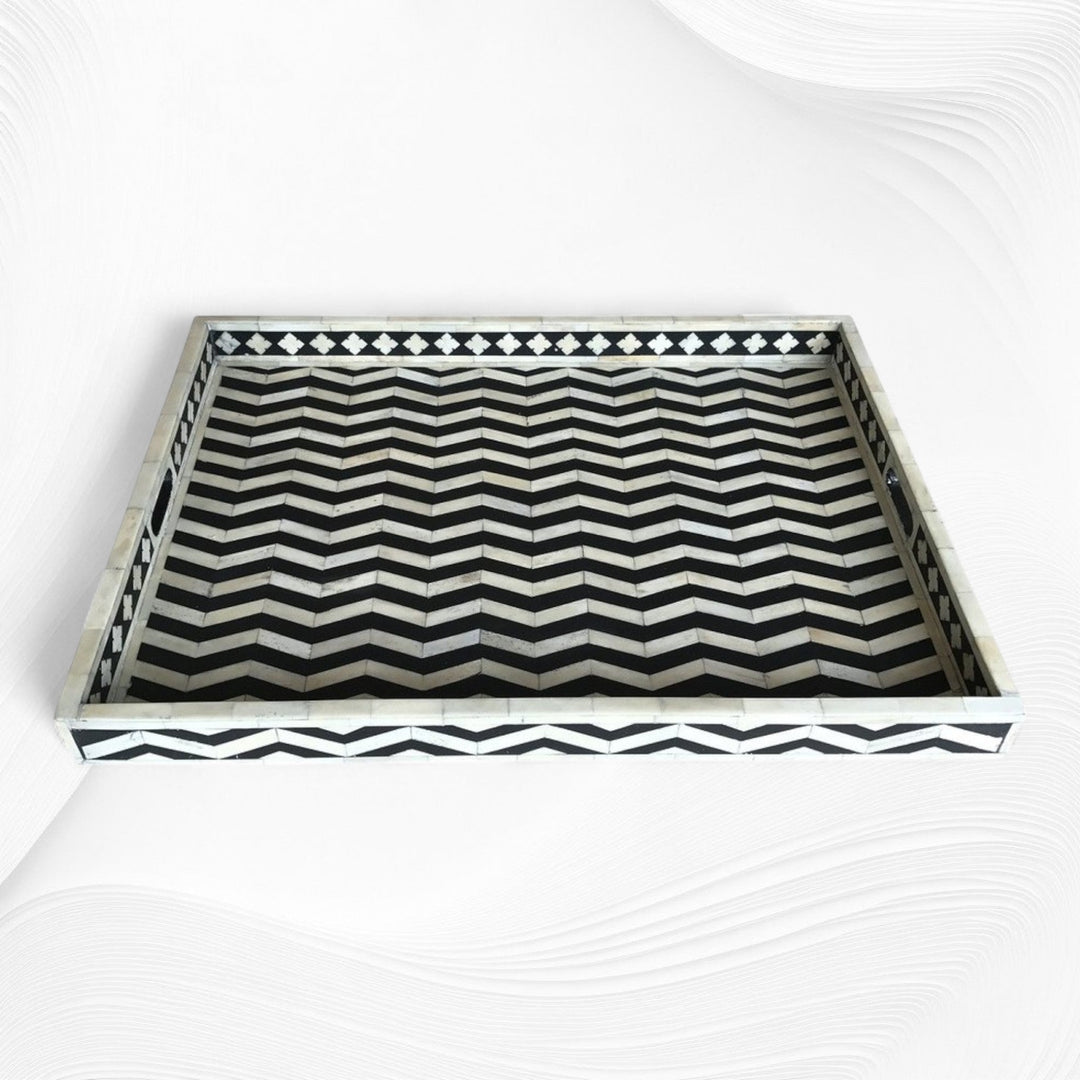 Chevron Bone Inlay Tray Black