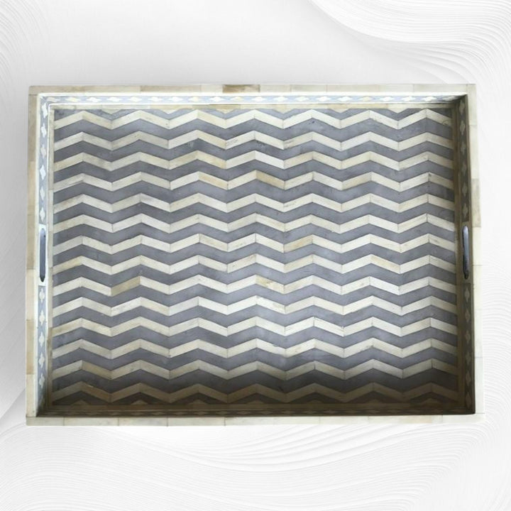 Chevron Bone Inlay Tray Grey