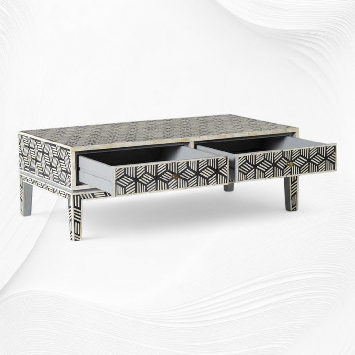 Cube Optical Bone Inlay Coffee Table Black