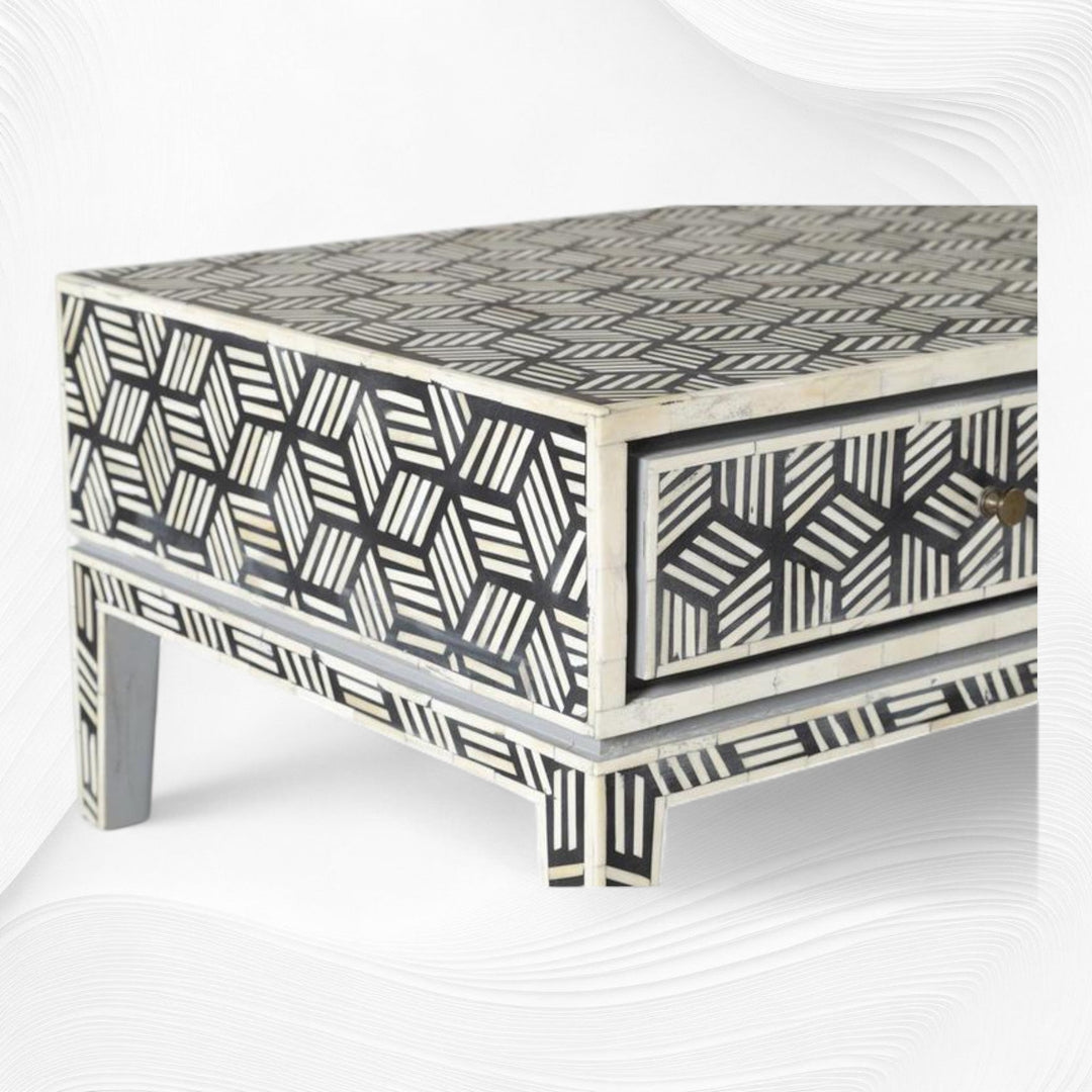Cube Optical Bone Inlay Coffee Table Black