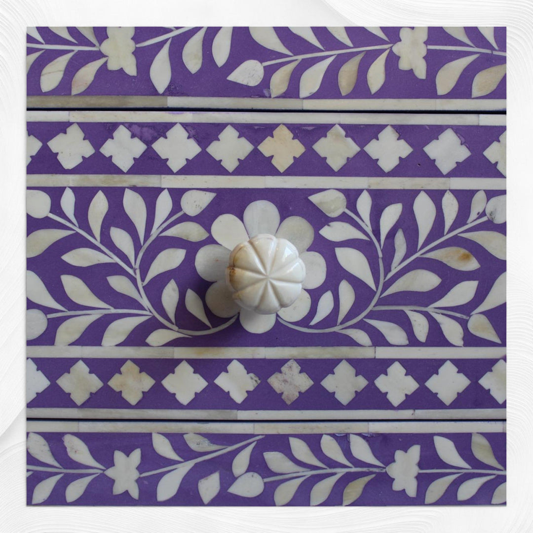 Dark Lavender Bone Inlay 2 Drawer 1 Shelf Bedside