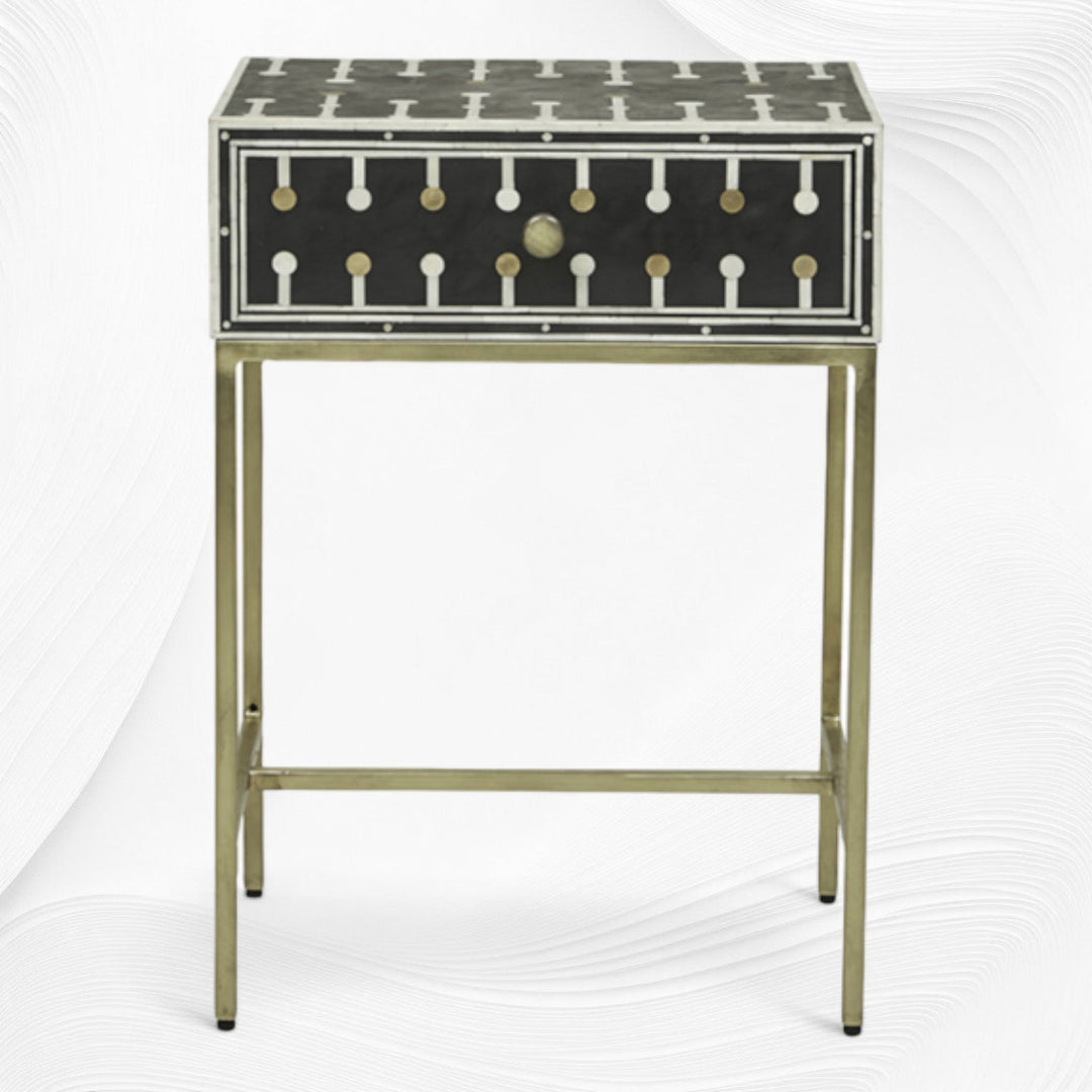 Dot Bone Inlay Nightstand 1 Drawer Black