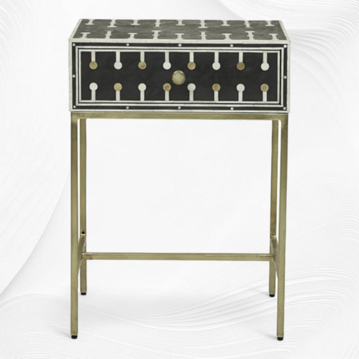 Dot Bone Inlay Nightstand 1 Drawer Black