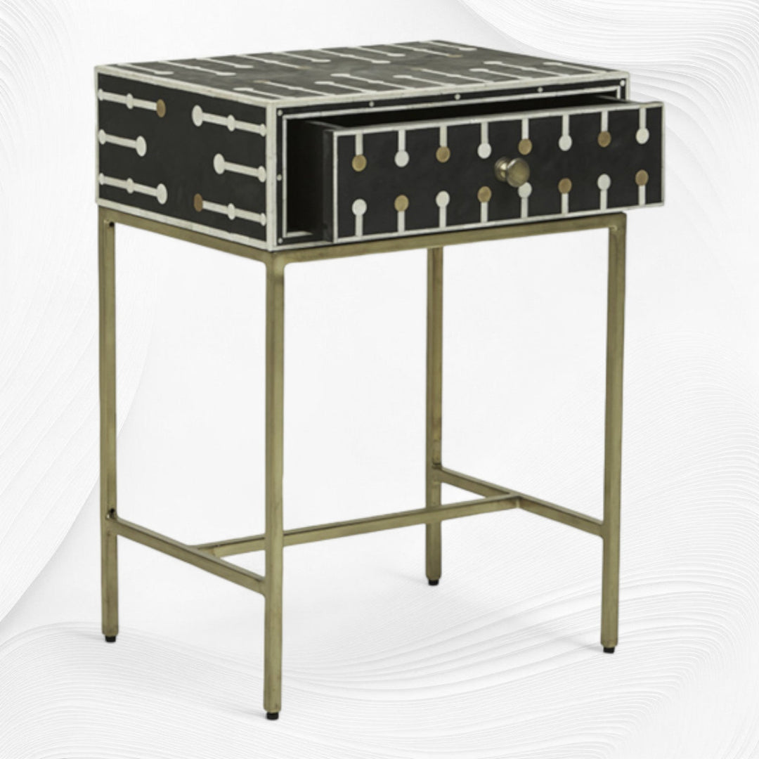 Dot Bone Inlay Nightstand 1 Drawer Black
