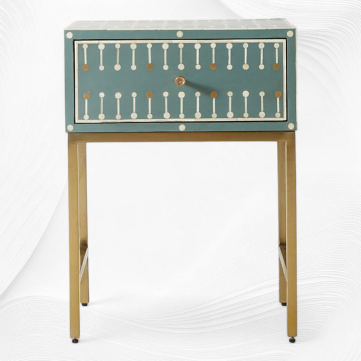 Dot Bone Inlay Nightstand 1 Drawer Dark Green