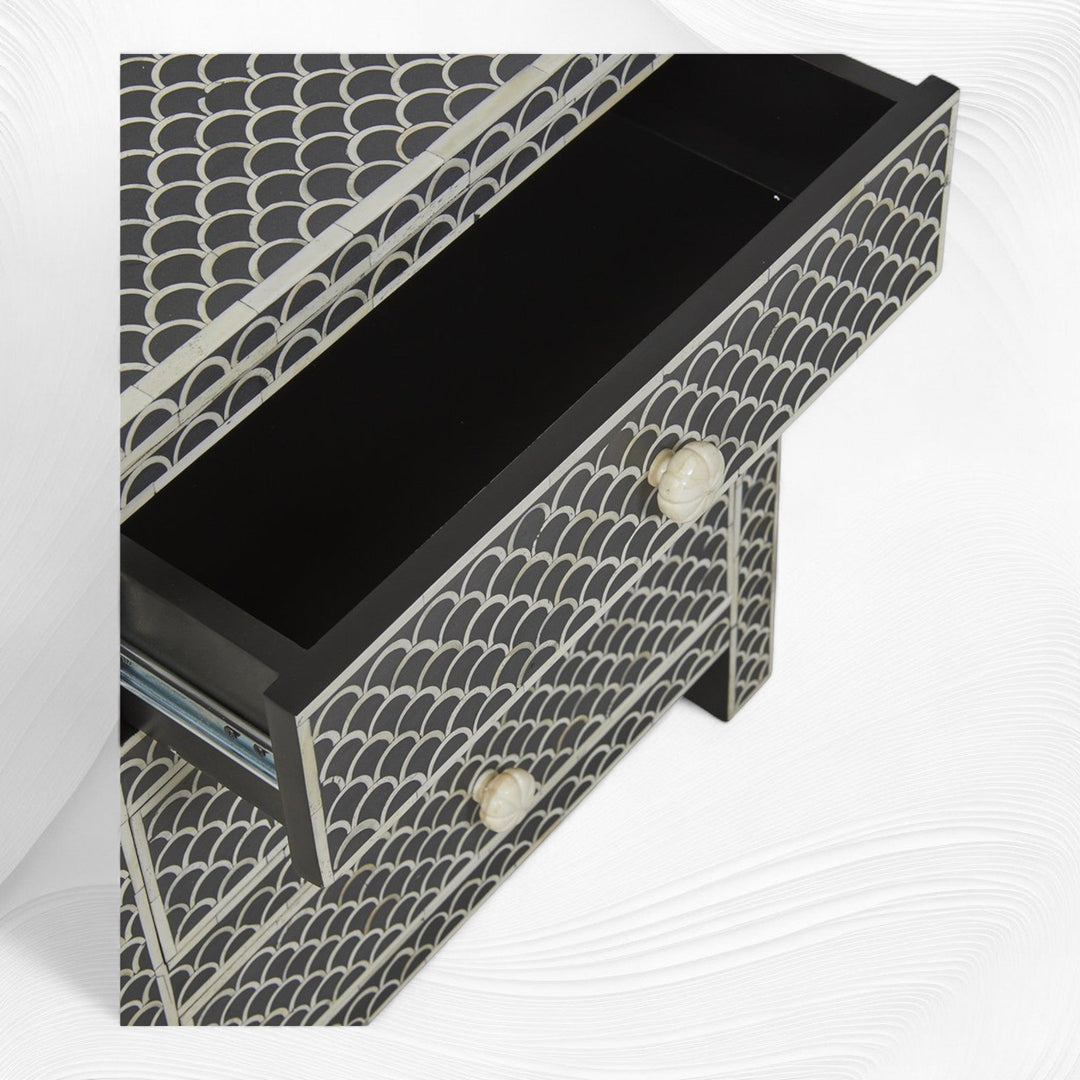 Bone Inlay Fishscale 3 Drawer Bedside Black