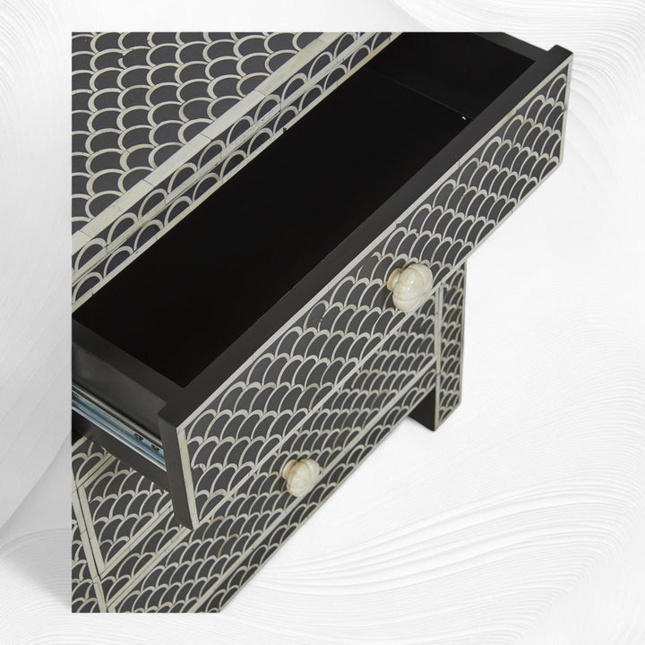 Bone Inlay Fishscale 3 Drawer Bedside Black