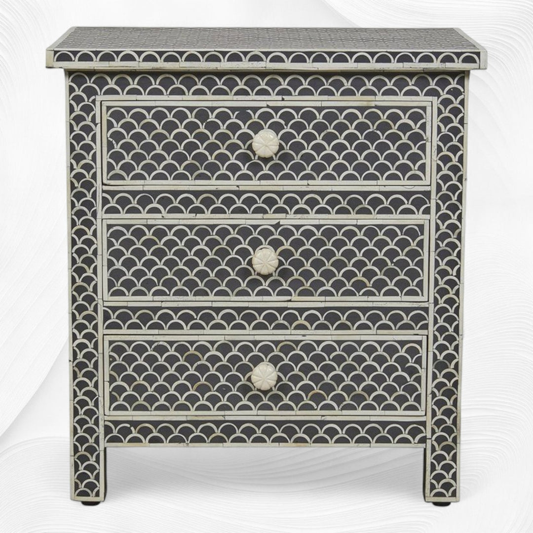 Bone Inlay Fishscale 3 Drawer Bedside Black