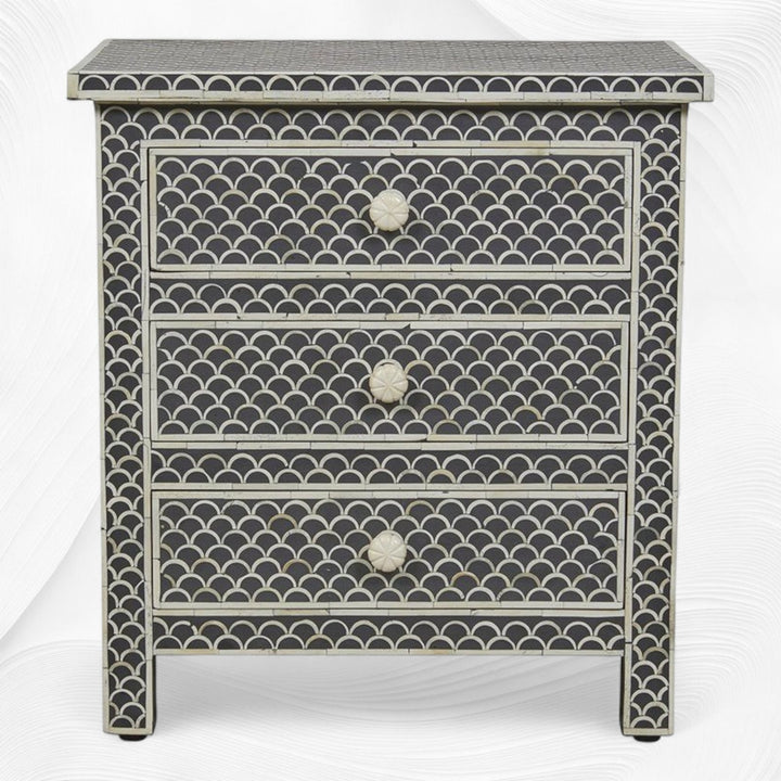 Bone Inlay Fishscale 3 Drawer Bedside Black