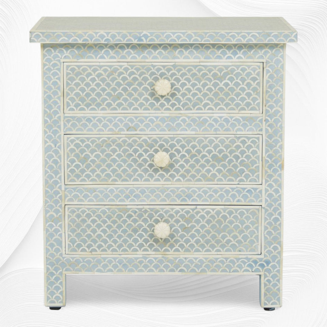 Fishscale Bone Inlay 3 Drawer Bedside Mint Green