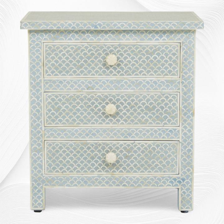 Fishscale Bone Inlay 3 Drawer Bedside Mint Green