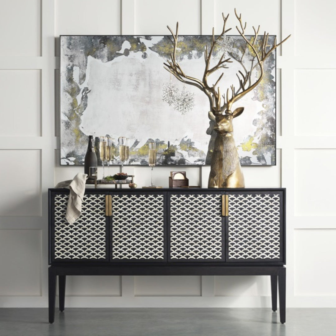 Fishscale Bone Inlay Bar Cabinet Black