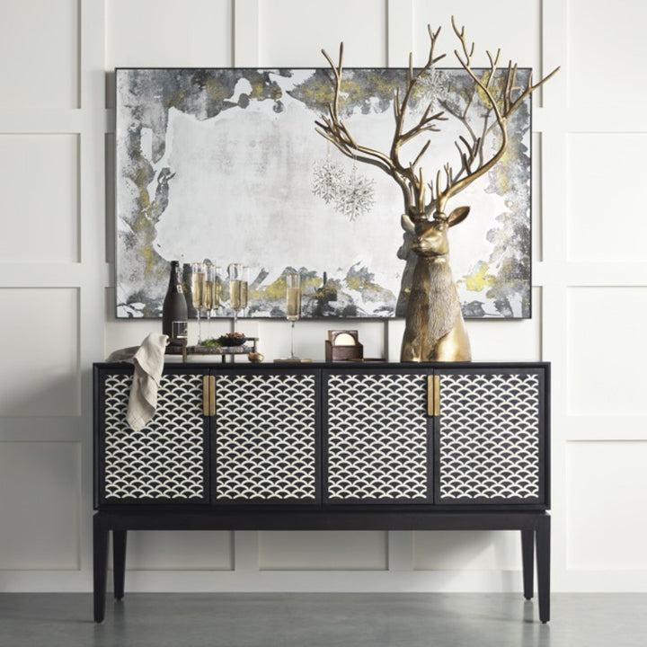 Fishscale Bone Inlay Bar Cabinet Black