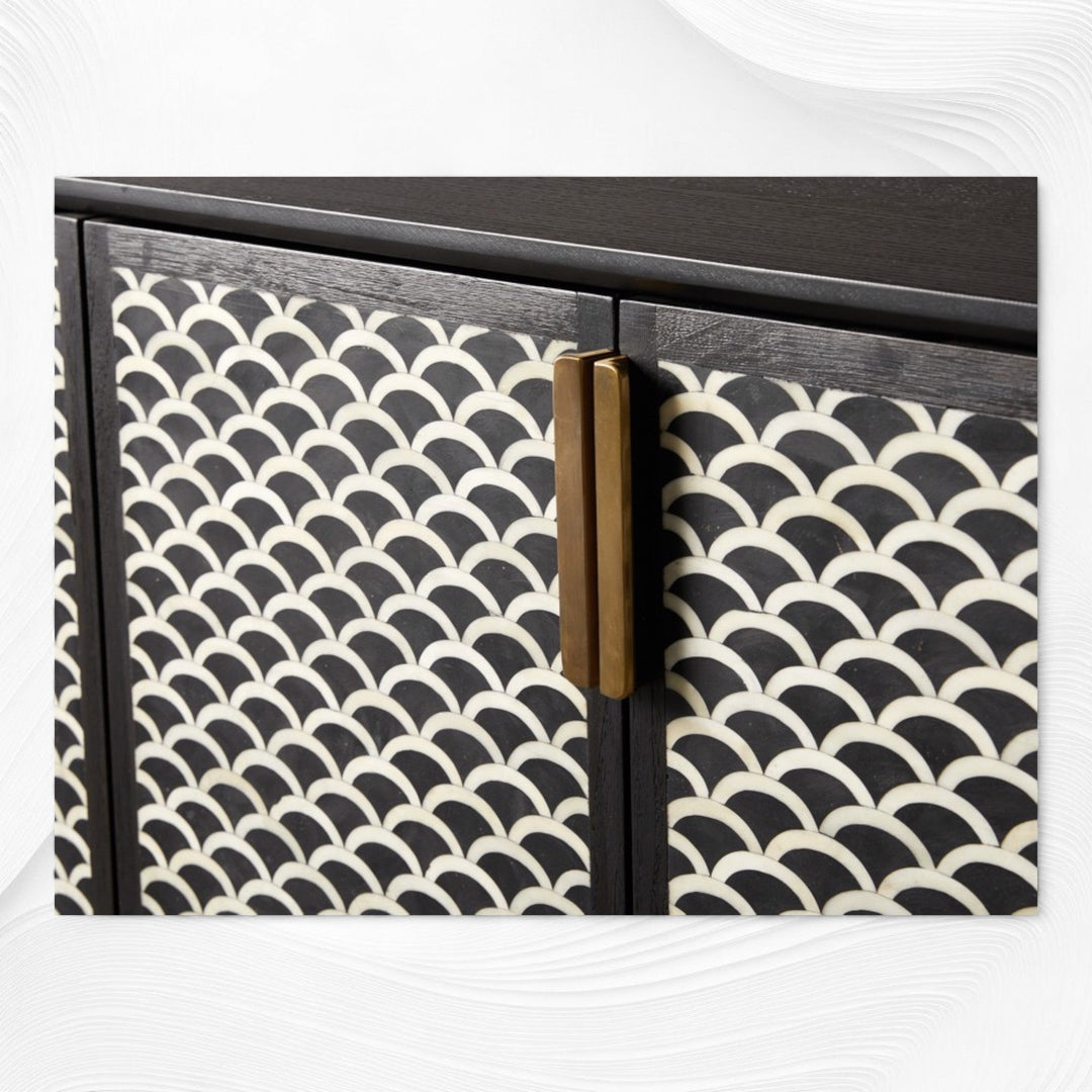 Fishscale Bone Inlay Bar Cabinet Black