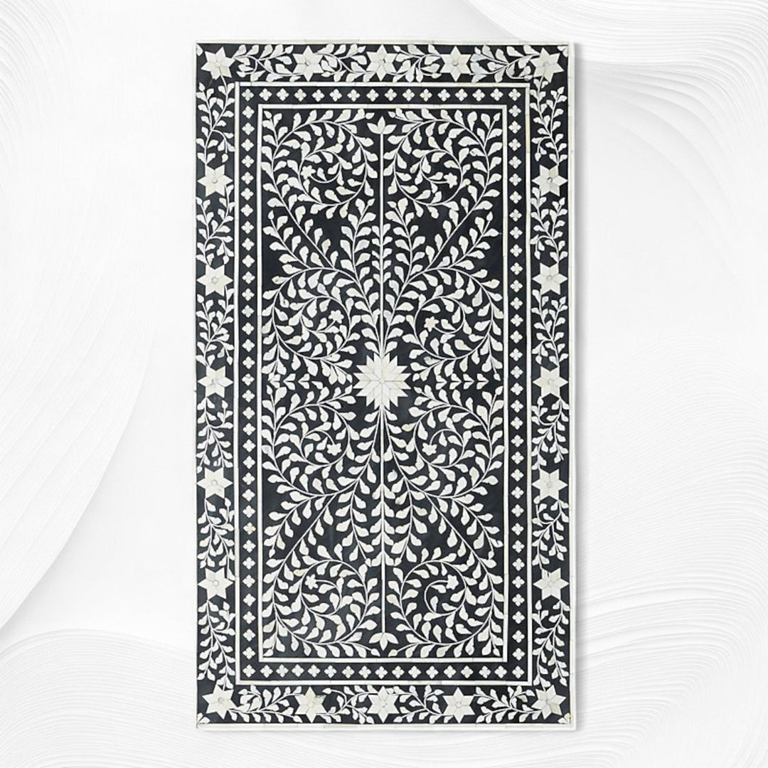 Floral Bone Inlay 2 Drawer Coffee Table Black