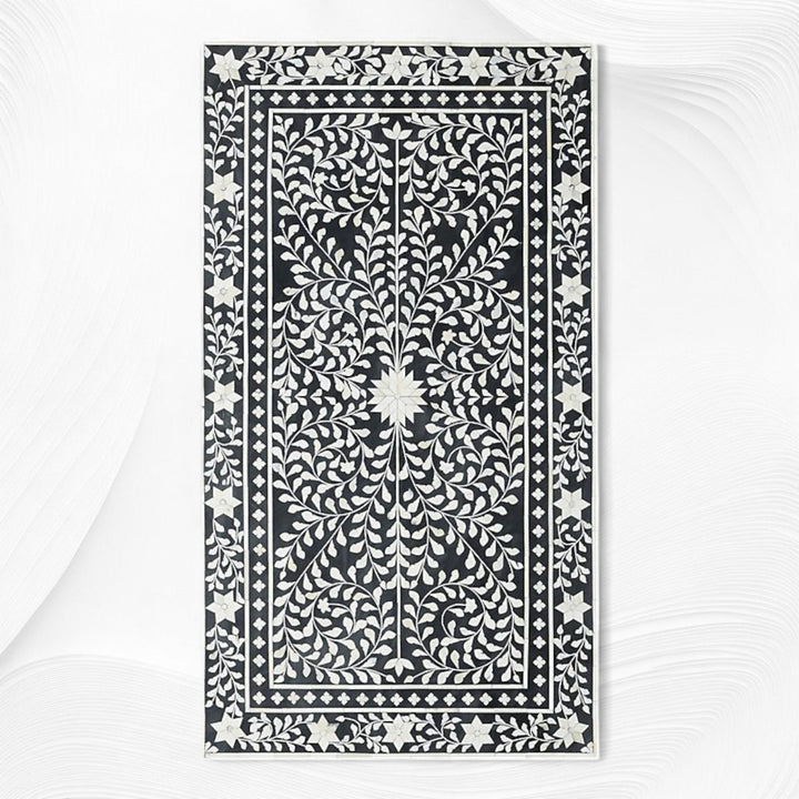 Floral Bone Inlay 2 Drawer Coffee Table Black