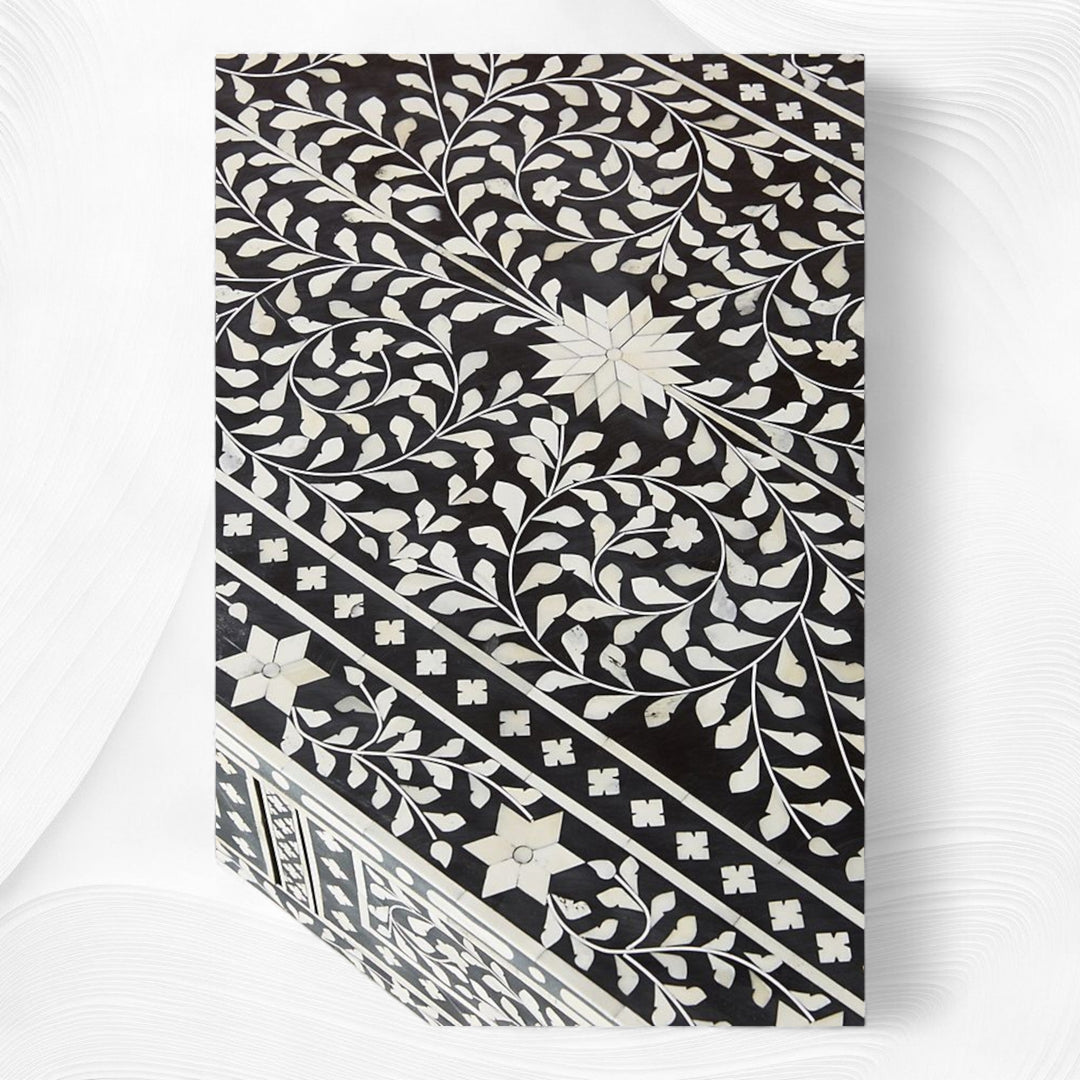 Floral Bone Inlay 2 Drawer Coffee Table Black