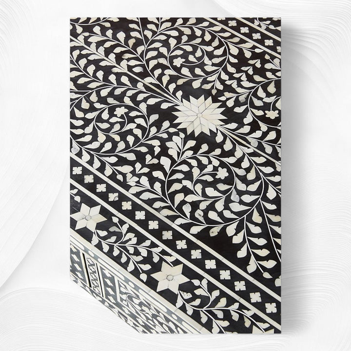 Floral Bone Inlay 2 Drawer Coffee Table Black