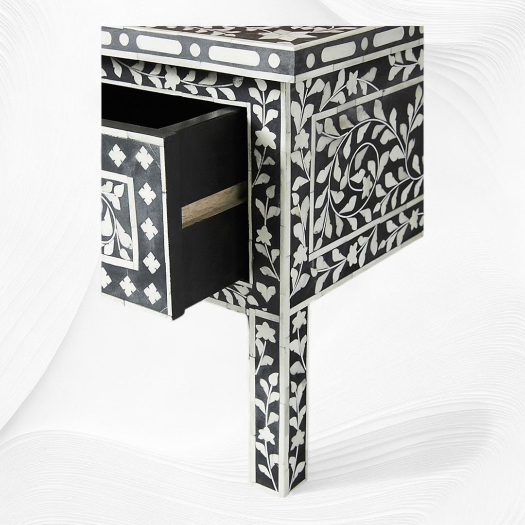 Floral Bone Inlay 2 Drawer Coffee Table Black