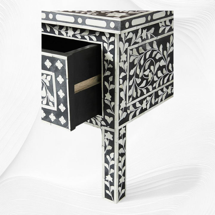 Floral Bone Inlay 2 Drawer Coffee Table Black