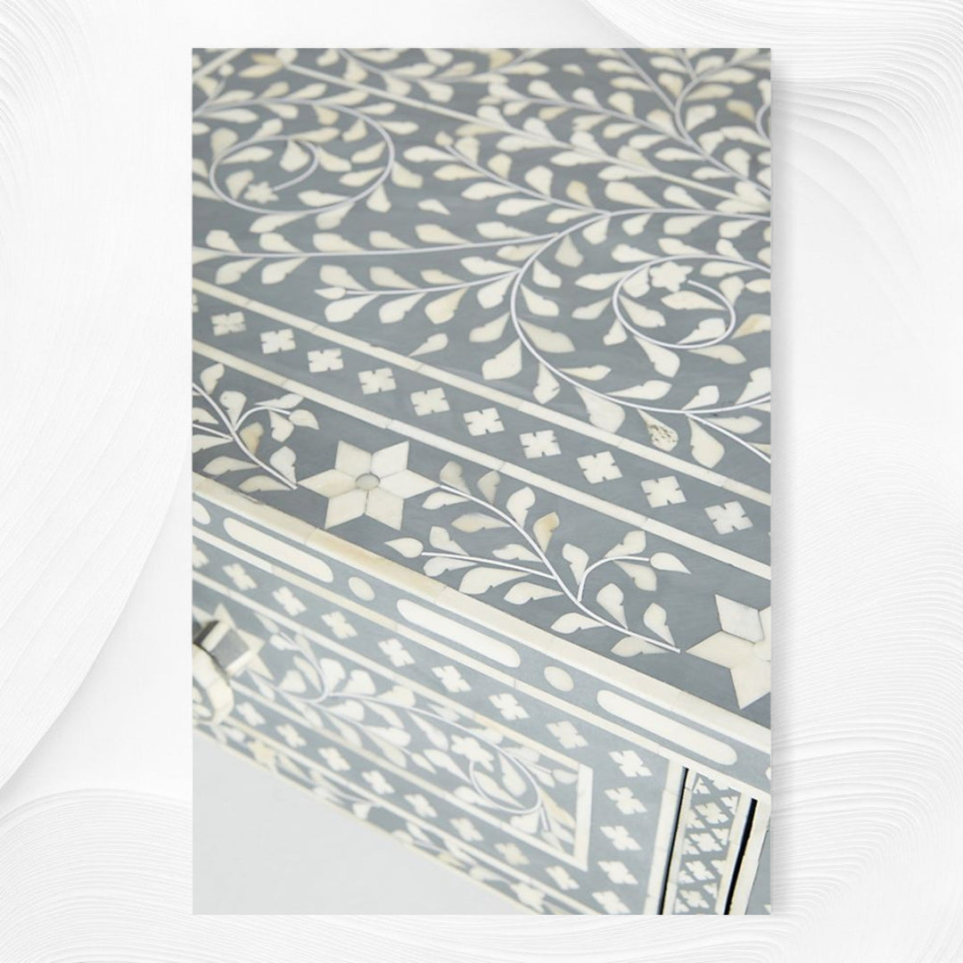 Floral Bone Inlay 2 Drawer Coffee Table Grey