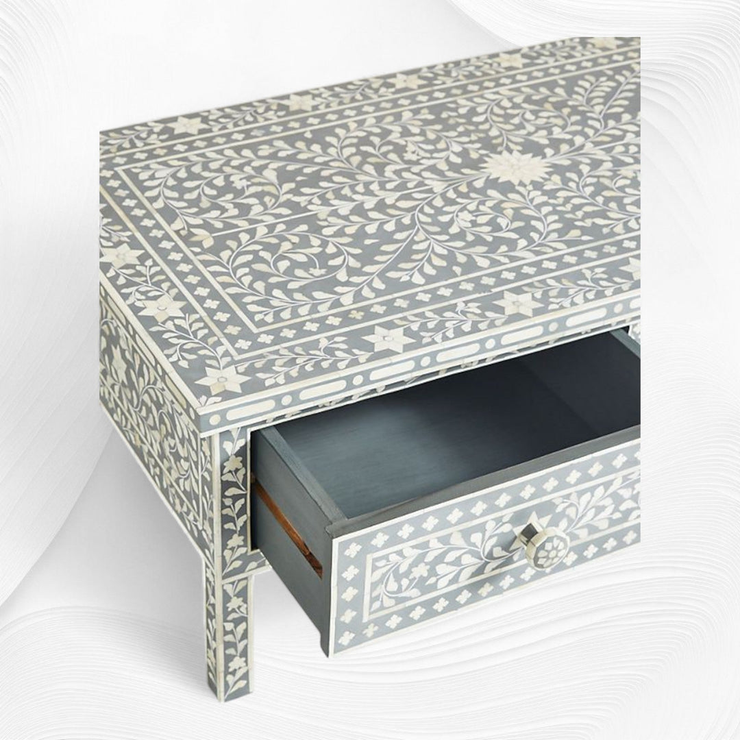 Floral Bone Inlay 2 Drawer Coffee Table Grey