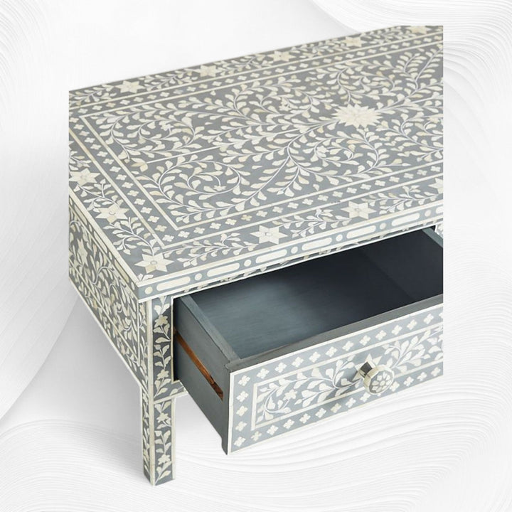 Floral Bone Inlay 2 Drawer Coffee Table Grey