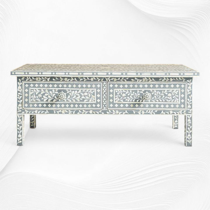 Floral Bone Inlay 2 Drawer Coffee Table Grey