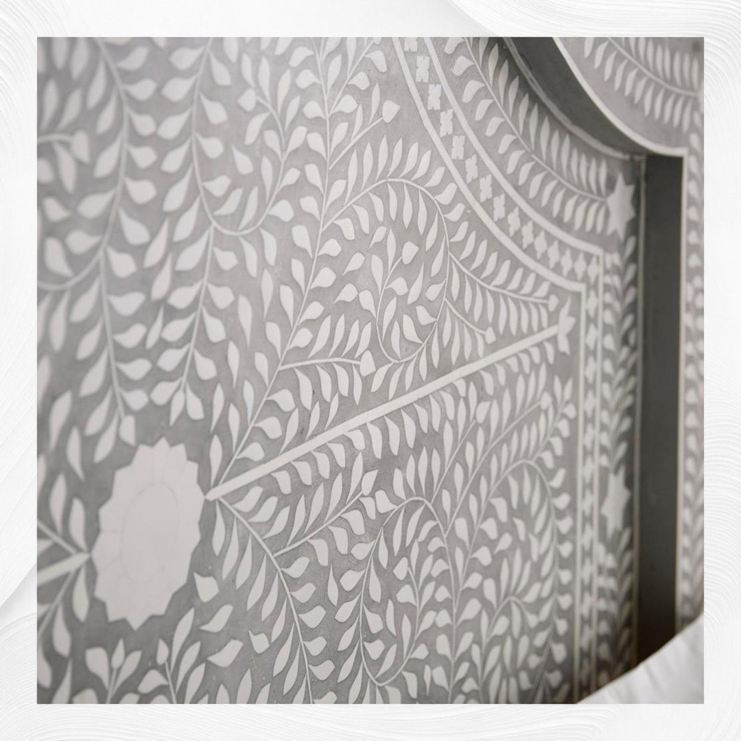 Floral Bone Inlay Bed Grey