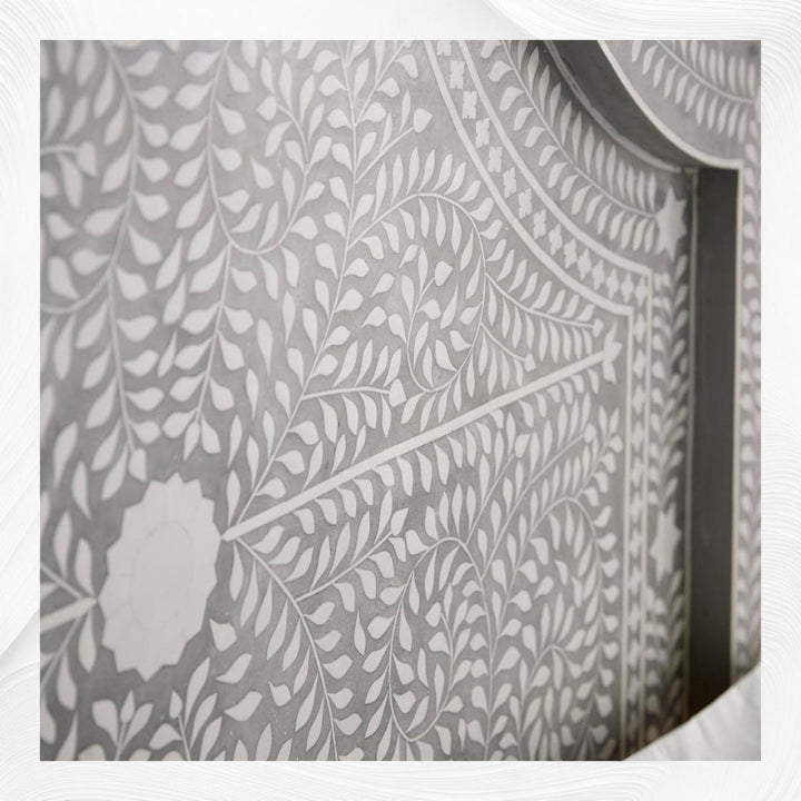 Floral Bone Inlay Bed Grey