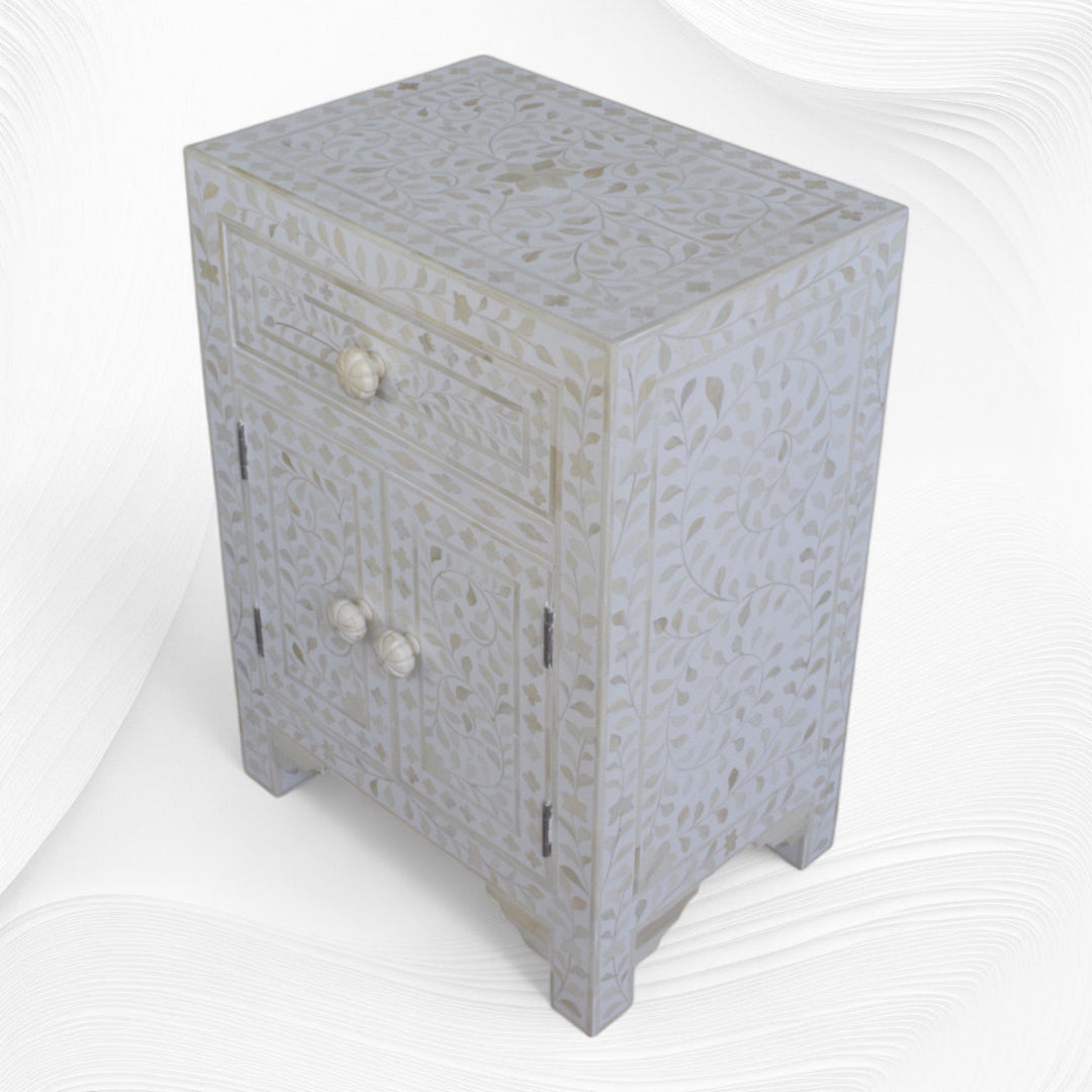 Floral Bone Inlay Bedside White