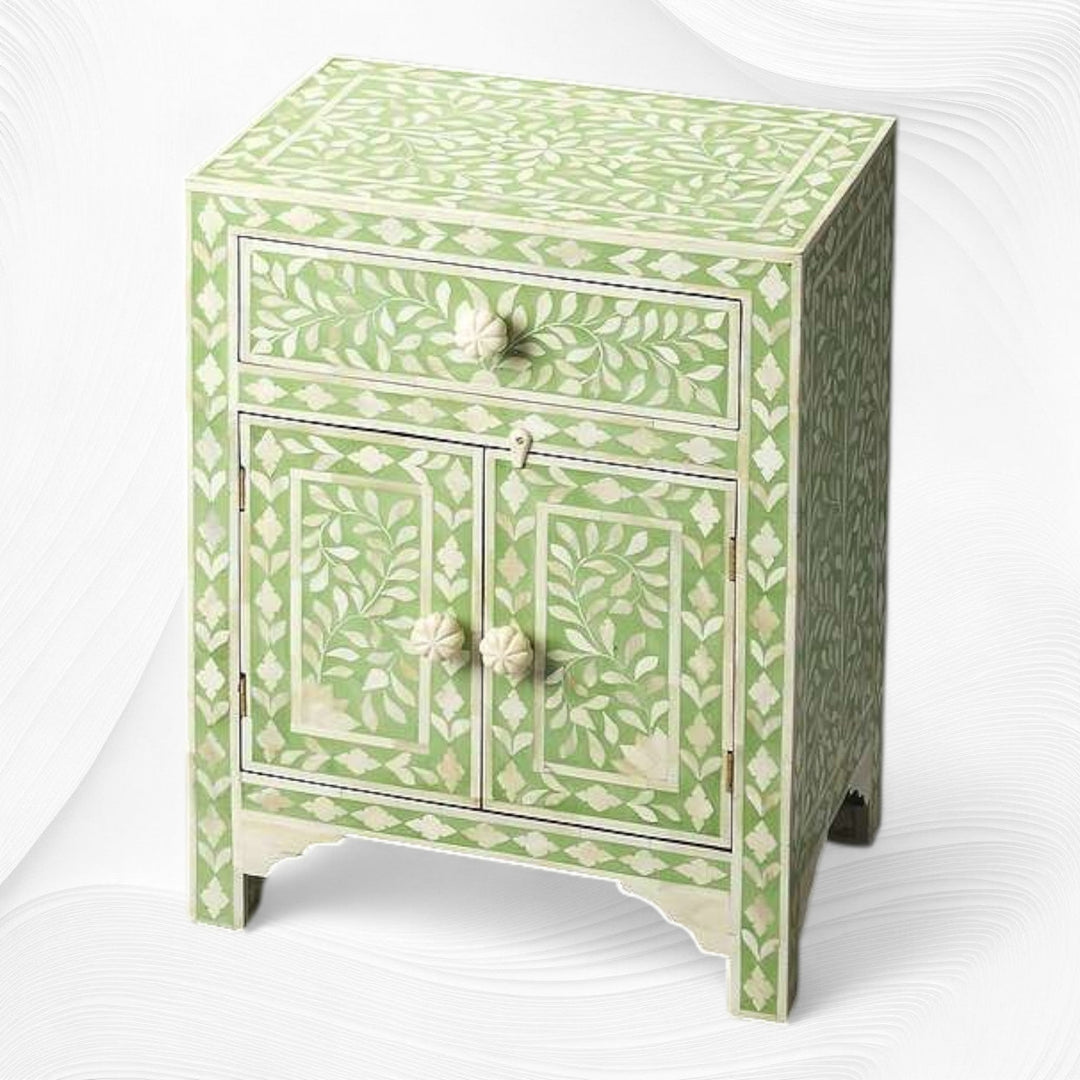 Floral Bone Inlay Bedside Green
